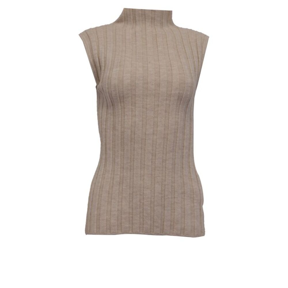 Anine Bing Miranda Sleeveless Mock Neck Top In Beige Wool